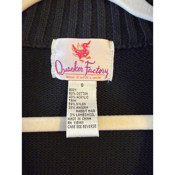 Quacker Factory Festive Snowflake Full Zip Sweater Black White Winter Sweater S - Picture 4 of 8